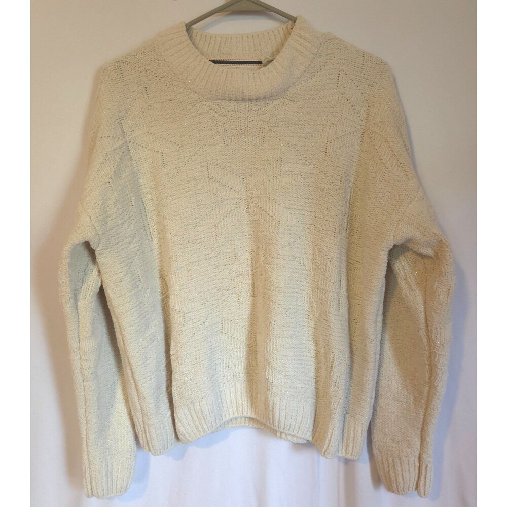 Weatherproof Vintage Women’s Cream Chenille Metallic Sweater XL Cozy Textured